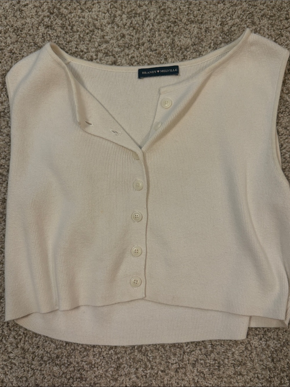 Brandy Melville Cream Ribbed Button Crop Tank